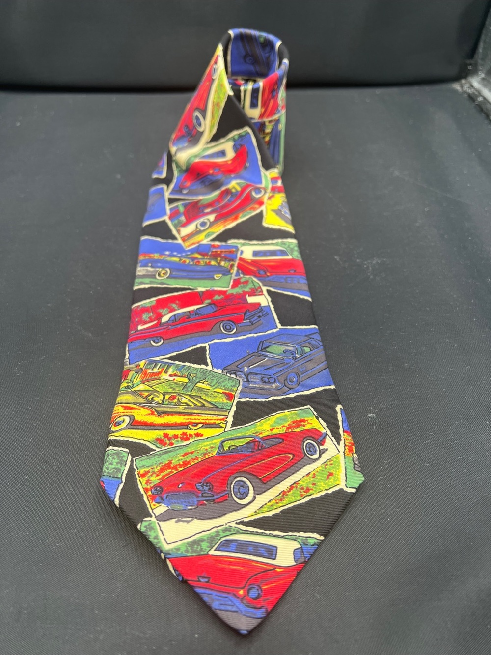 Dolce & Gabbana Black Tie with Multicolor Vintage Car Print Pin up girl necktie